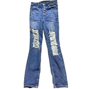 American Eagle Jeans Womens 10 (27x28)‎ Destroyed Next Level Stretch Button Fly